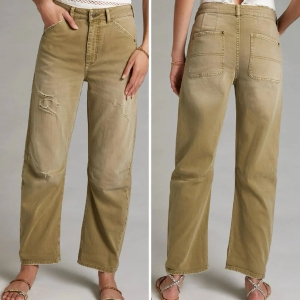 Pilcro Anthropologie The Bow Green Boyfriend Curved Jeans